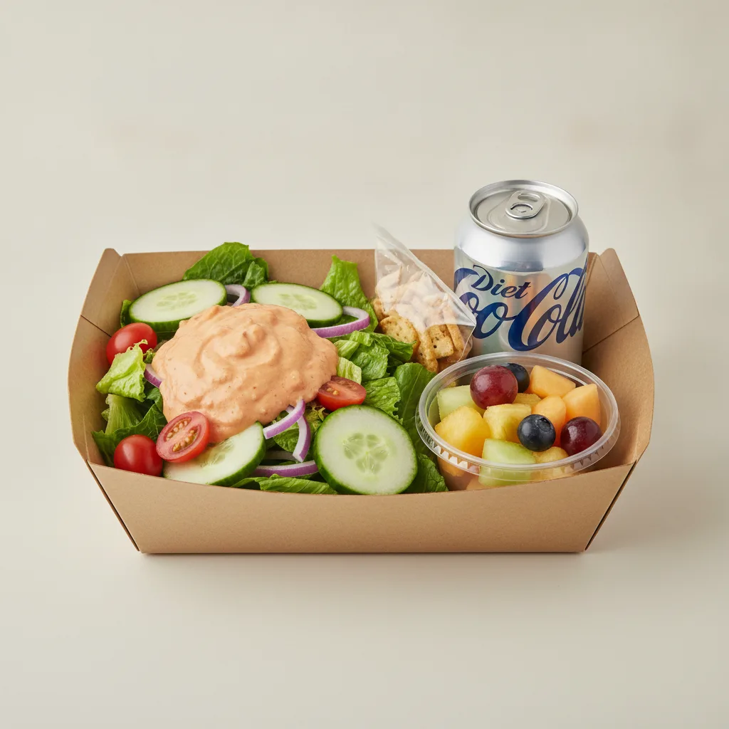 Garden Salad Boxed Lunch — Russian Dressing / Fruit Cup / Diet Soda Garden Salad Boxed Lunch — Russian Dressing / Fruit Cup / Diet Soda
