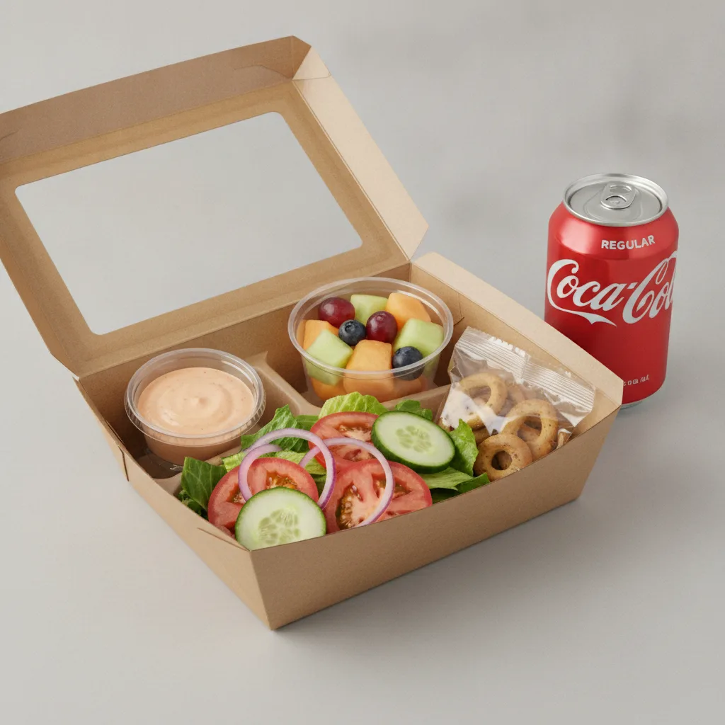 Garden Salad Boxed Lunch — Russian Dressing / Fruit Cup / Regular Soda Garden Salad Boxed Lunch — Russian Dressing / Fruit Cup / Regular Soda