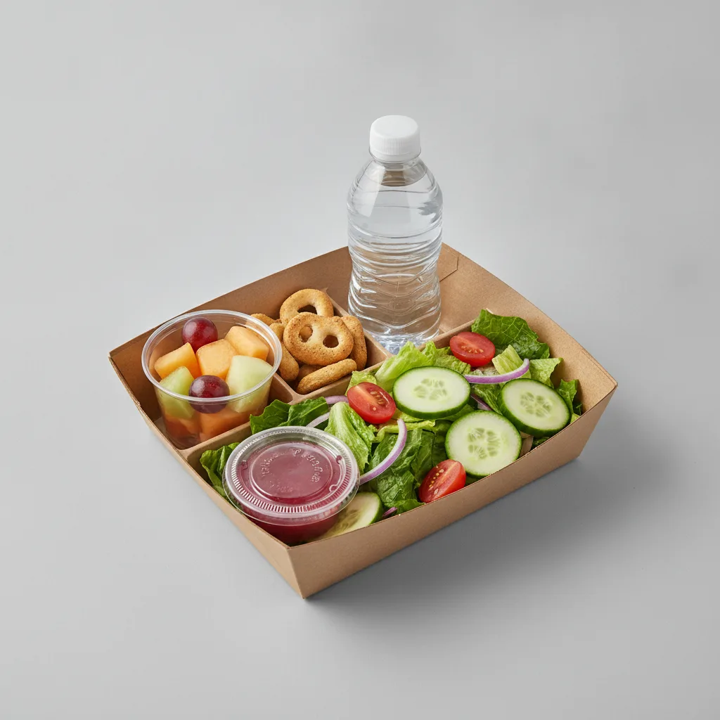 Garden Salad Boxed Lunch — Raspberry Vinaigrette / Fruit Cup / Bottled Water Garden Salad Boxed Lunch — Raspberry Vinaigrette / Fruit Cup / Bottled Water