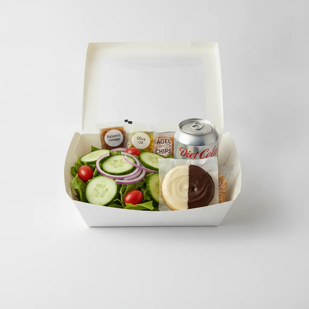 Garden Salad Boxed Lunch — Balsamic Vinegar & Olive Oil / Black & White Cookie / Diet Soda Garden Salad Boxed Lunch — Balsamic Vinegar & Olive Oil / Black & White Cookie / Diet Soda