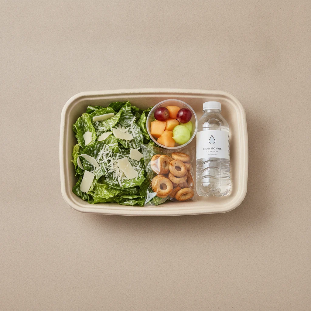 Caesar Salad Boxed Lunch — Fruit Cup / Bottled Water Caesar Salad Boxed Lunch — Fruit Cup / Bottled Water