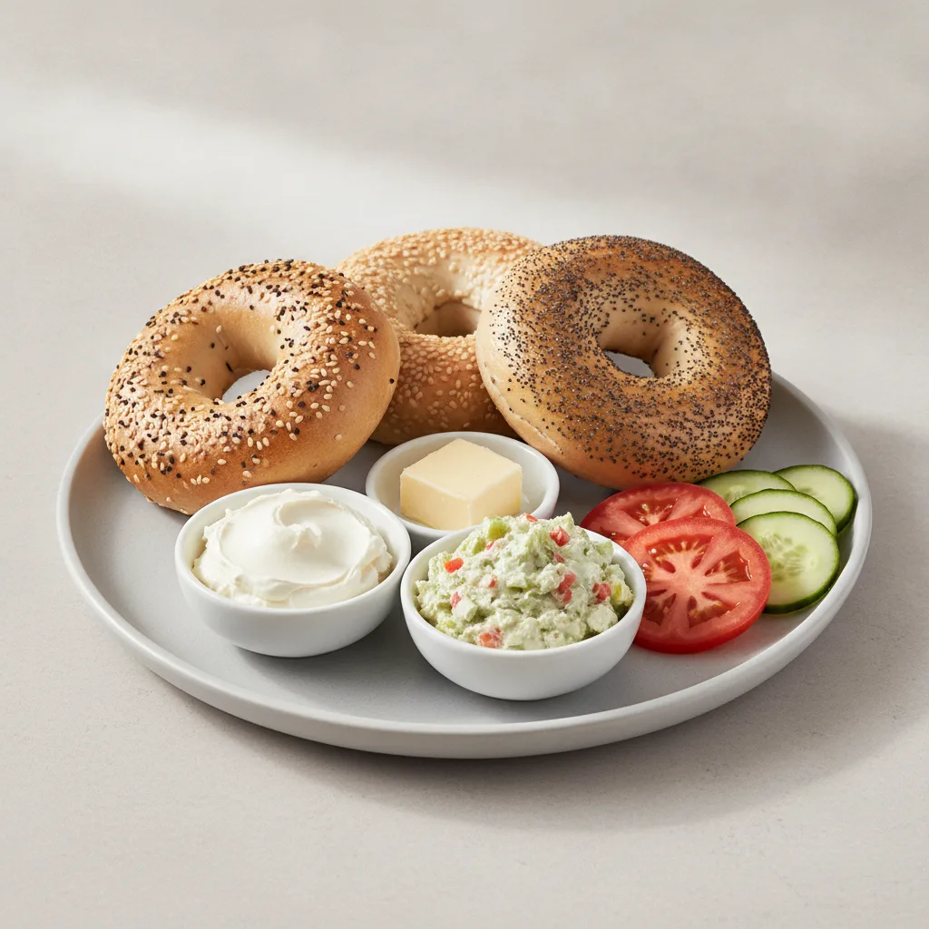 Bagels and Schmears - Bagels with Plain and Vegetable Cream Cheese Bagels and Schmears - Bagels with Plain and Vegetable Cream Cheese