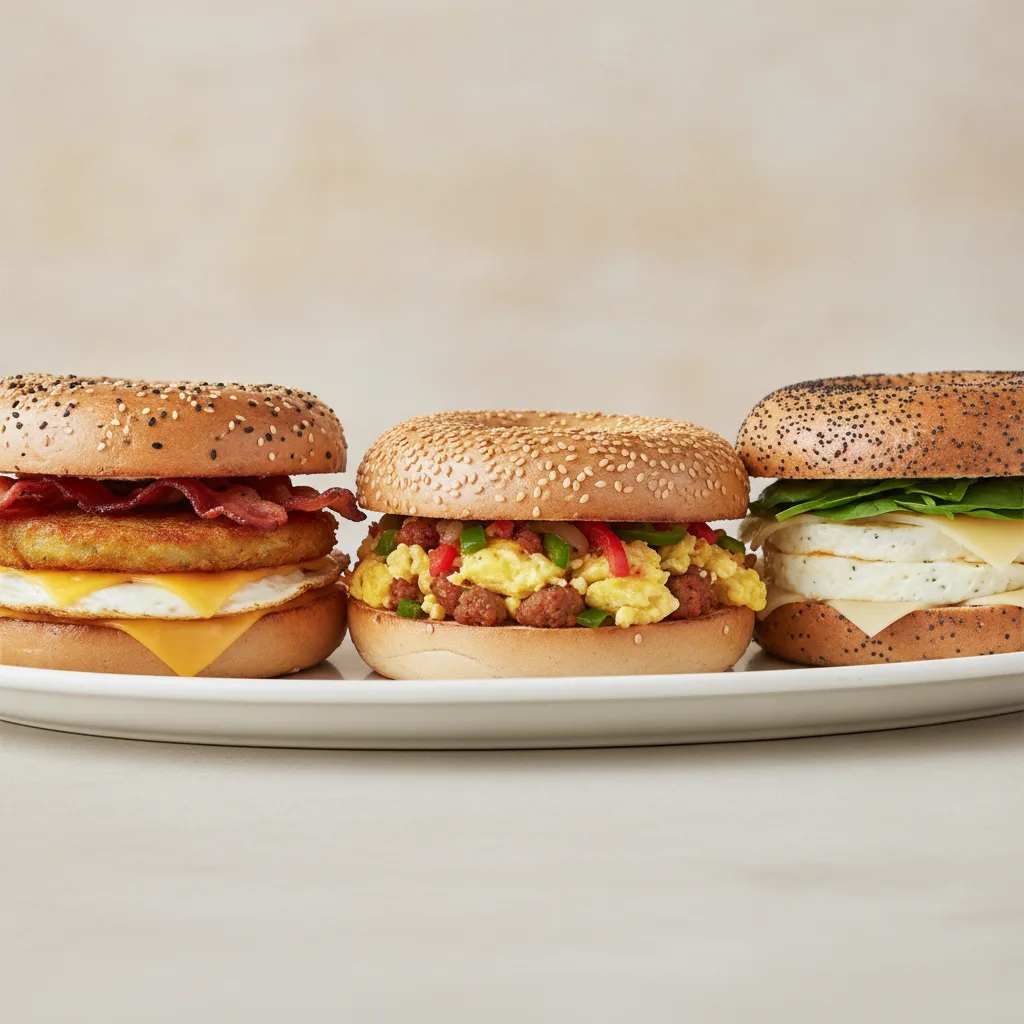 Breakfast Bagel Sandwich Platter - Latke BEC, Mulberry, Lexington Breakfast Bagel Sandwich Platter - Latke BEC, Mulberry, Lexington