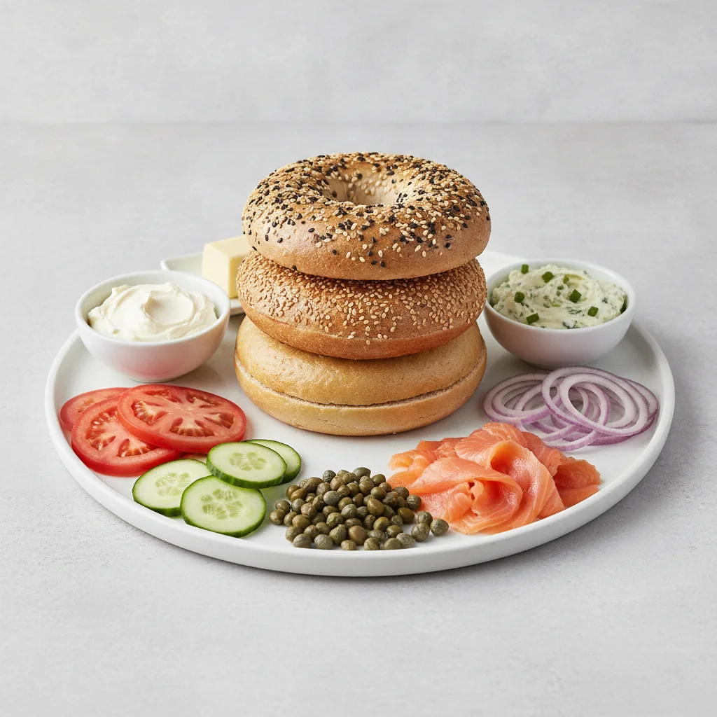 Nova Scotia Salmon Breakfast - Bagels, Plain and Scallion Cream Cheese Nova Scotia Salmon Breakfast - Bagels, Plain and Scallion Cream Cheese