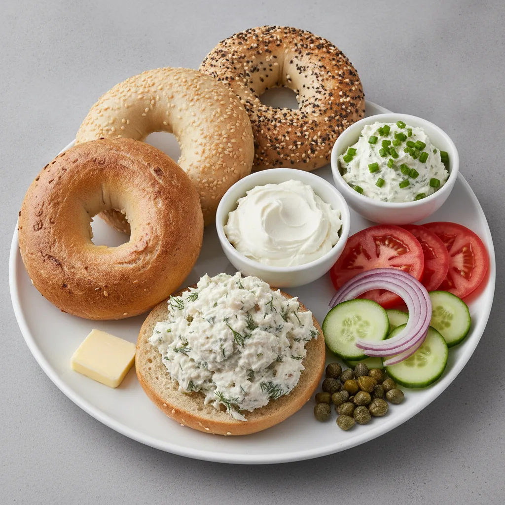 Whitefish Traditional Breakfast - Bagels, Plain and Scallion Cream Cheese Whitefish Traditional Breakfast - Bagels, Plain and Scallion Cream Cheese