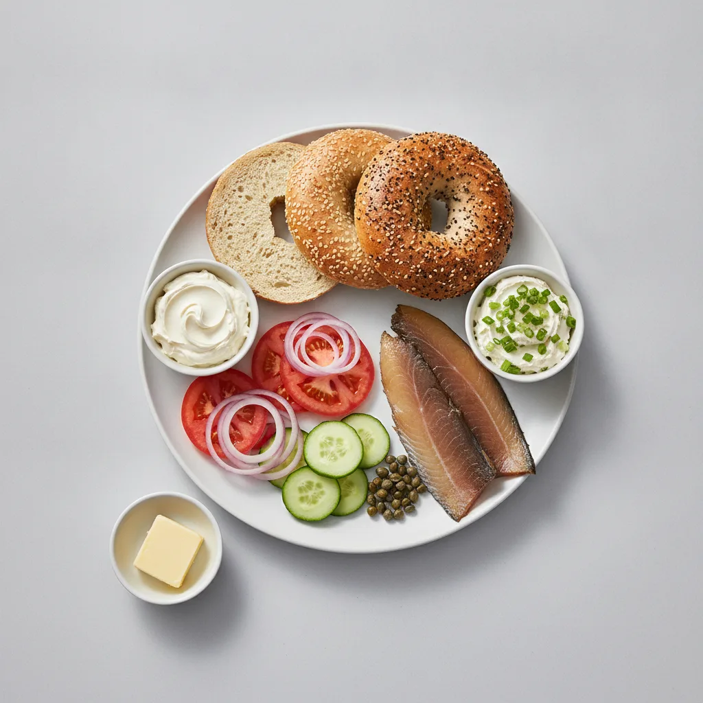Sable Traditional Breakfast - Bagels, Plain and Scallion Cream Cheese Sable Traditional Breakfast - Bagels, Plain and Scallion Cream Cheese