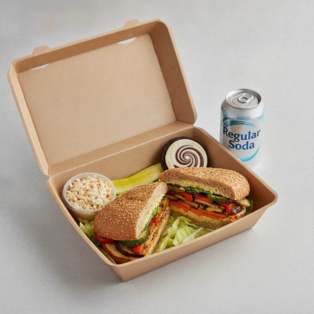 Sandwich Boxed Lunch — The Veggie Sandwich / Regular Soda Sandwich Boxed Lunch — The Veggie Sandwich / Regular Soda