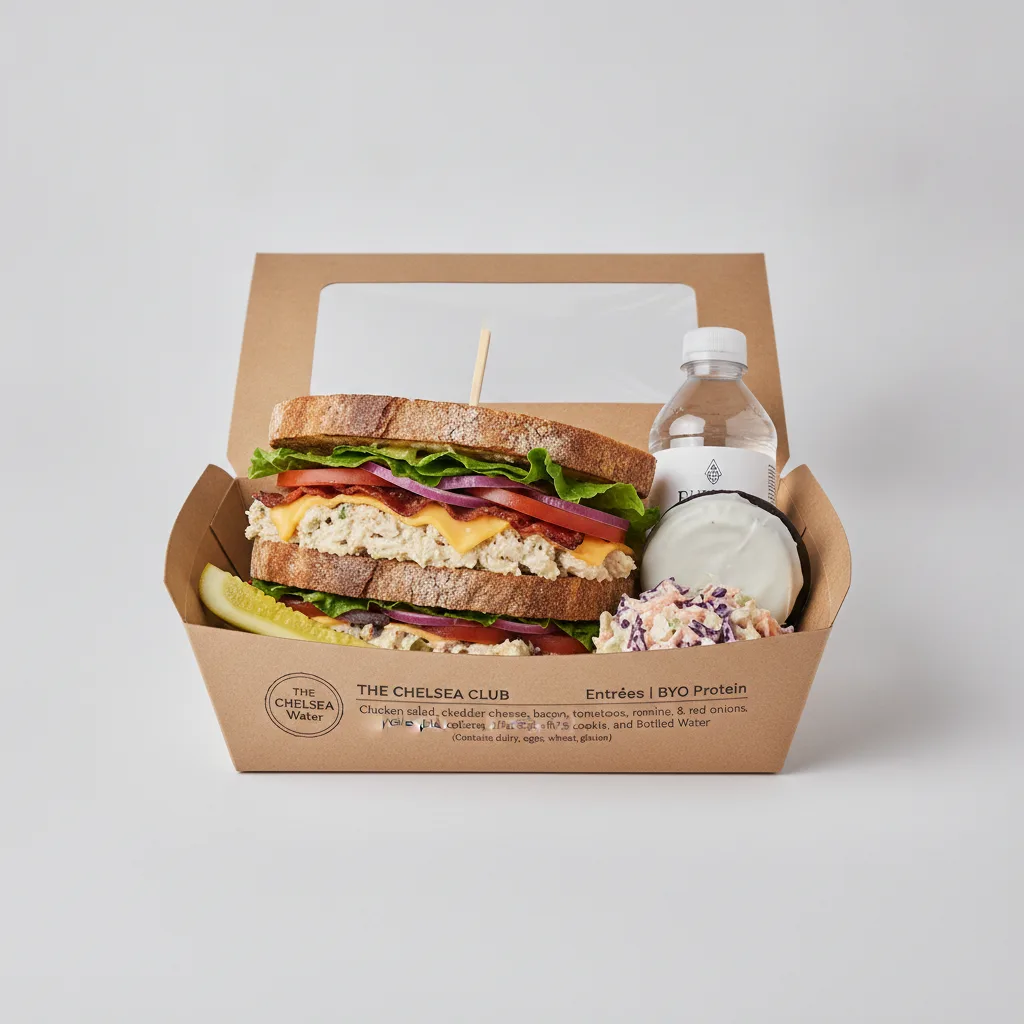 Sandwich Boxed Lunch — The Chelsea Club / Bottled Water Sandwich Boxed Lunch — The Chelsea Club / Bottled Water