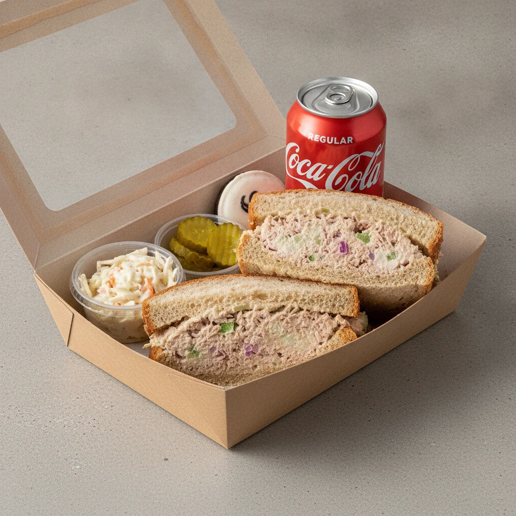 Sandwich Boxed Lunch — Tuna Salad Sandwich / Regular Soda Sandwich Boxed Lunch — Tuna Salad Sandwich / Regular Soda