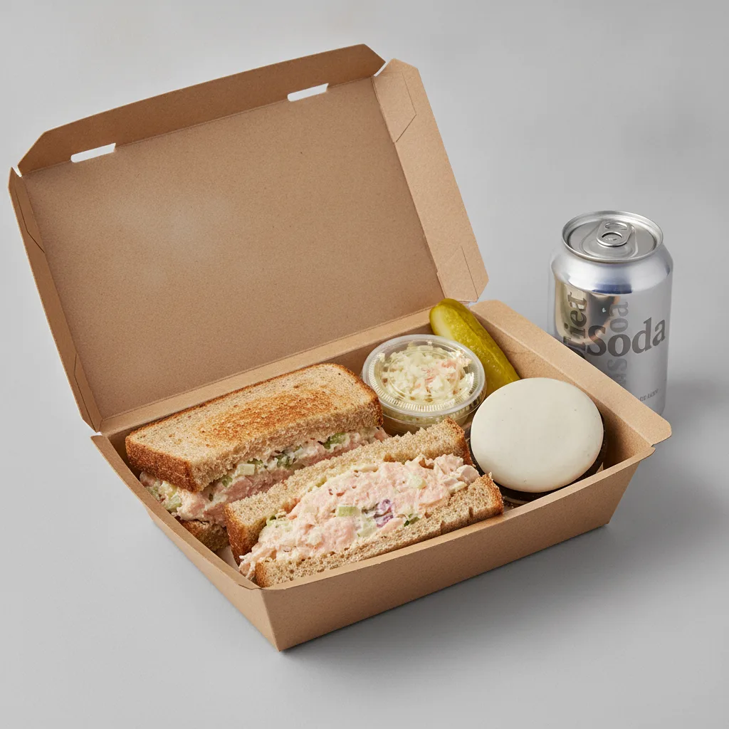 Sandwich Boxed Lunch — Salmon Salad Sandwich / Diet Soda Sandwich Boxed Lunch — Salmon Salad Sandwich / Diet Soda