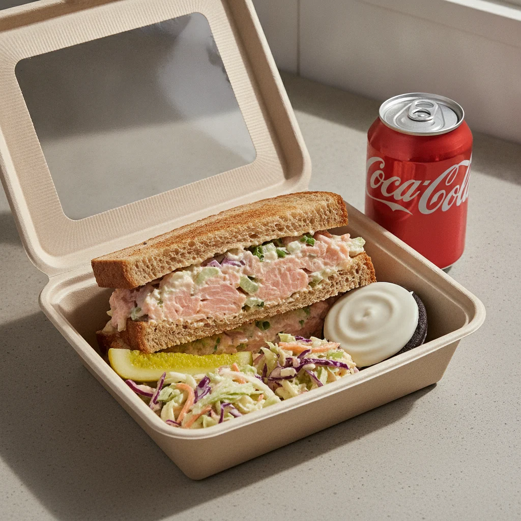 Sandwich Boxed Lunch — Salmon Salad Sandwich / Regular Soda Sandwich Boxed Lunch — Salmon Salad Sandwich / Regular Soda