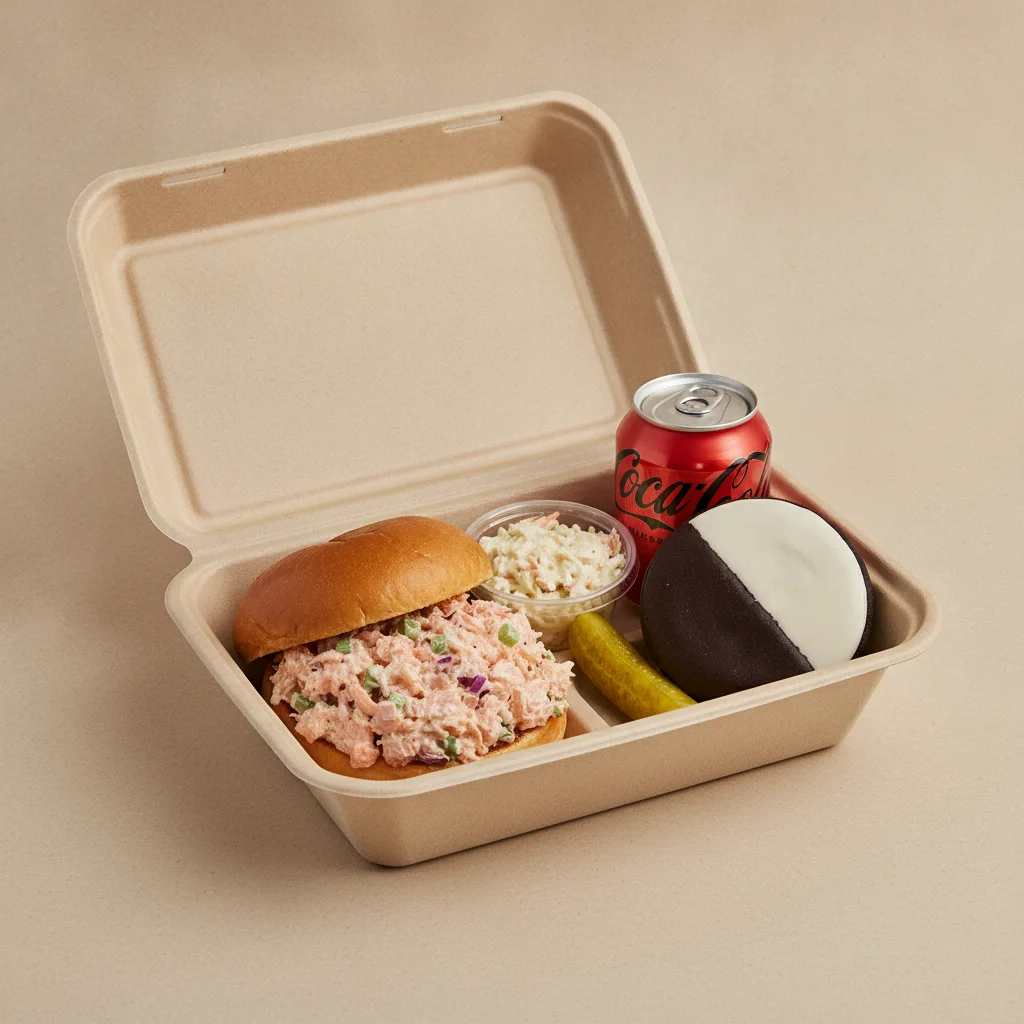 Sandwich Boxed Lunch — Hot Smoked Salmon Salad Sandwich / Regular Soda Sandwich Boxed Lunch — Hot Smoked Salmon Salad Sandwich / Regular Soda