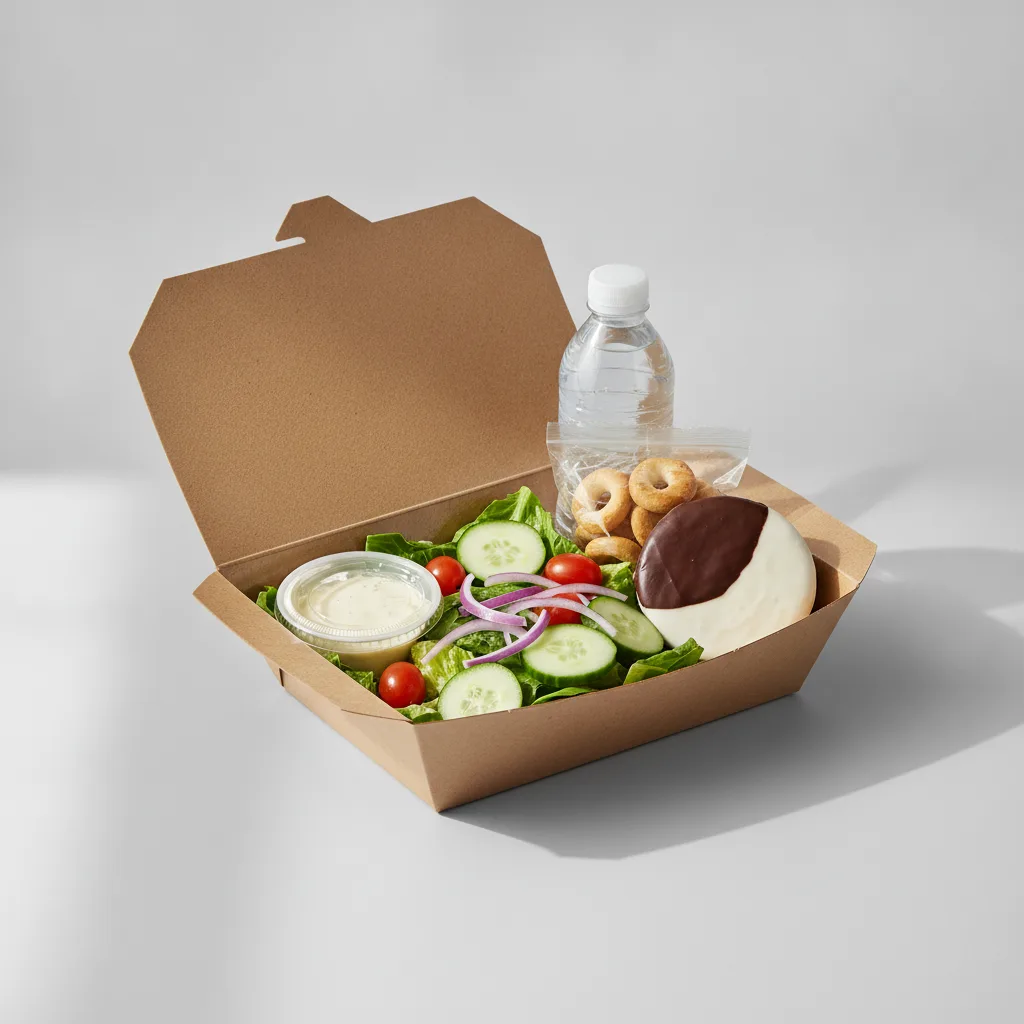 Garden Salad Boxed Lunch — Caesar Dressing / Black & White Cookie / Bottled Water Garden Salad Boxed Lunch — Caesar Dressing / Black & White Cookie / Bottled Water