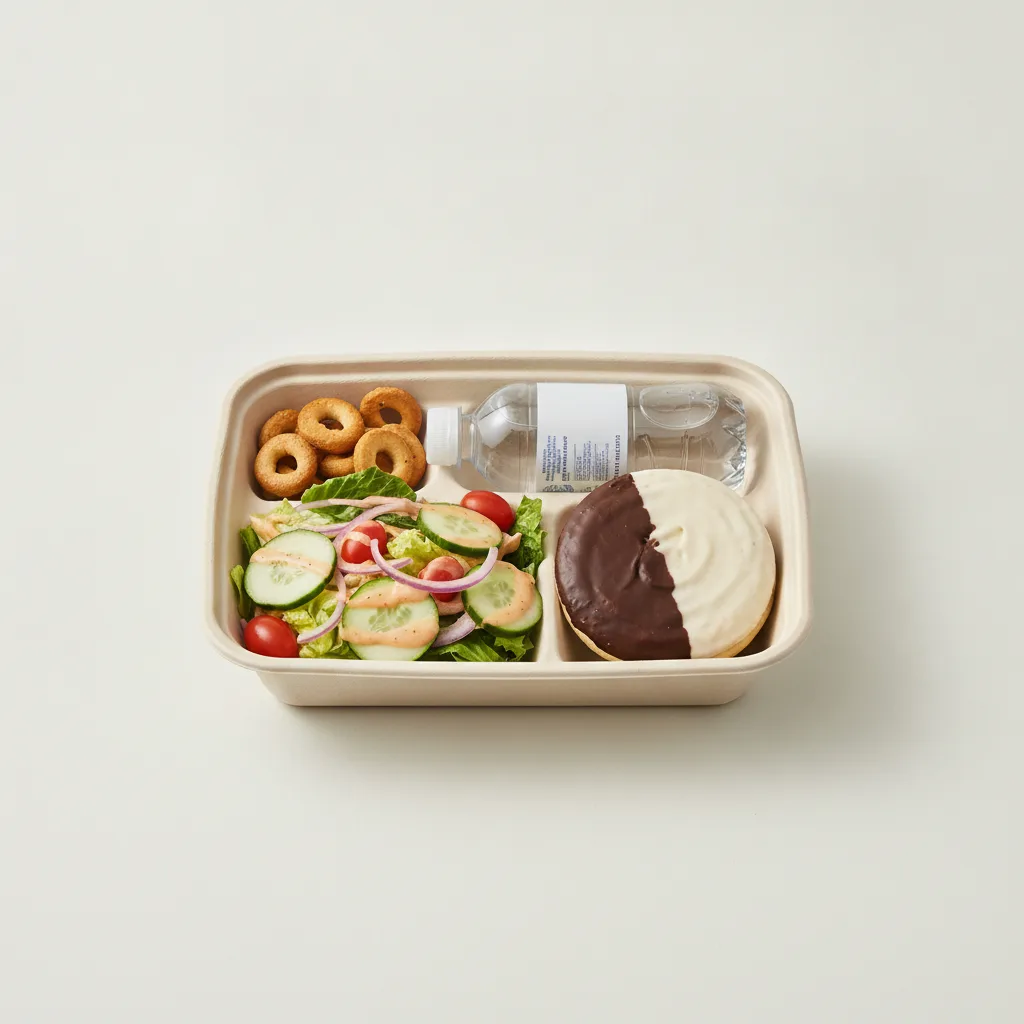 Garden Salad Boxed Lunch — Russian Dressing / Black & White Cookie / Bottled Water Garden Salad Boxed Lunch — Russian Dressing / Black & White Cookie / Bottled Water