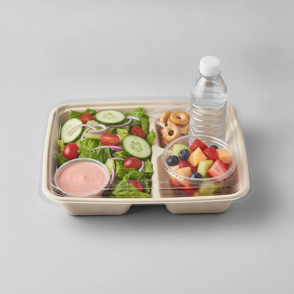 Garden Salad Boxed Lunch — Russian Dressing / Fruit Cup / Bottled Water Garden Salad Boxed Lunch — Russian Dressing / Fruit Cup / Bottled Water