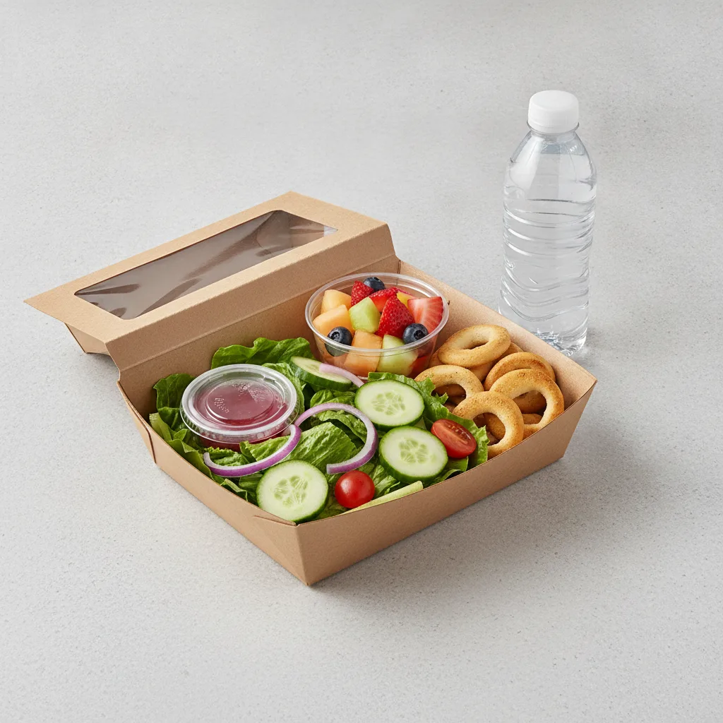 Garden Salad Boxed Lunch — Raspberry Vinaigrette / Fruit Cup / Bottled Water Garden Salad Boxed Lunch — Raspberry Vinaigrette / Fruit Cup / Bottled Water