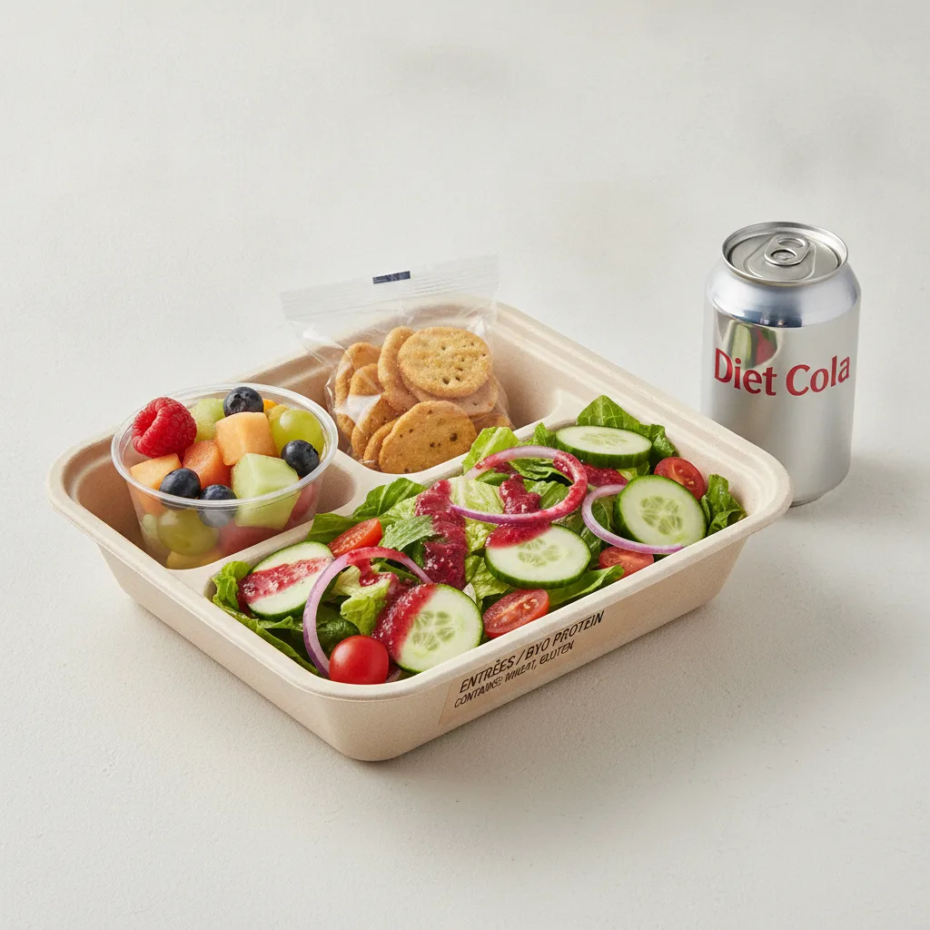 Garden Salad Boxed Lunch — Raspberry Vinaigrette / Fruit Cup / Diet Soda Garden Salad Boxed Lunch — Raspberry Vinaigrette / Fruit Cup / Diet Soda