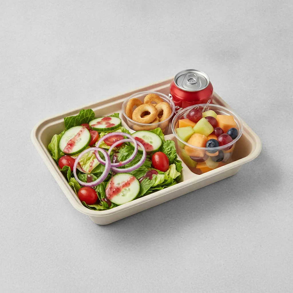 Garden Salad Boxed Lunch — Raspberry Vinaigrette / Fruit Cup / Regular Soda Garden Salad Boxed Lunch — Raspberry Vinaigrette / Fruit Cup / Regular Soda