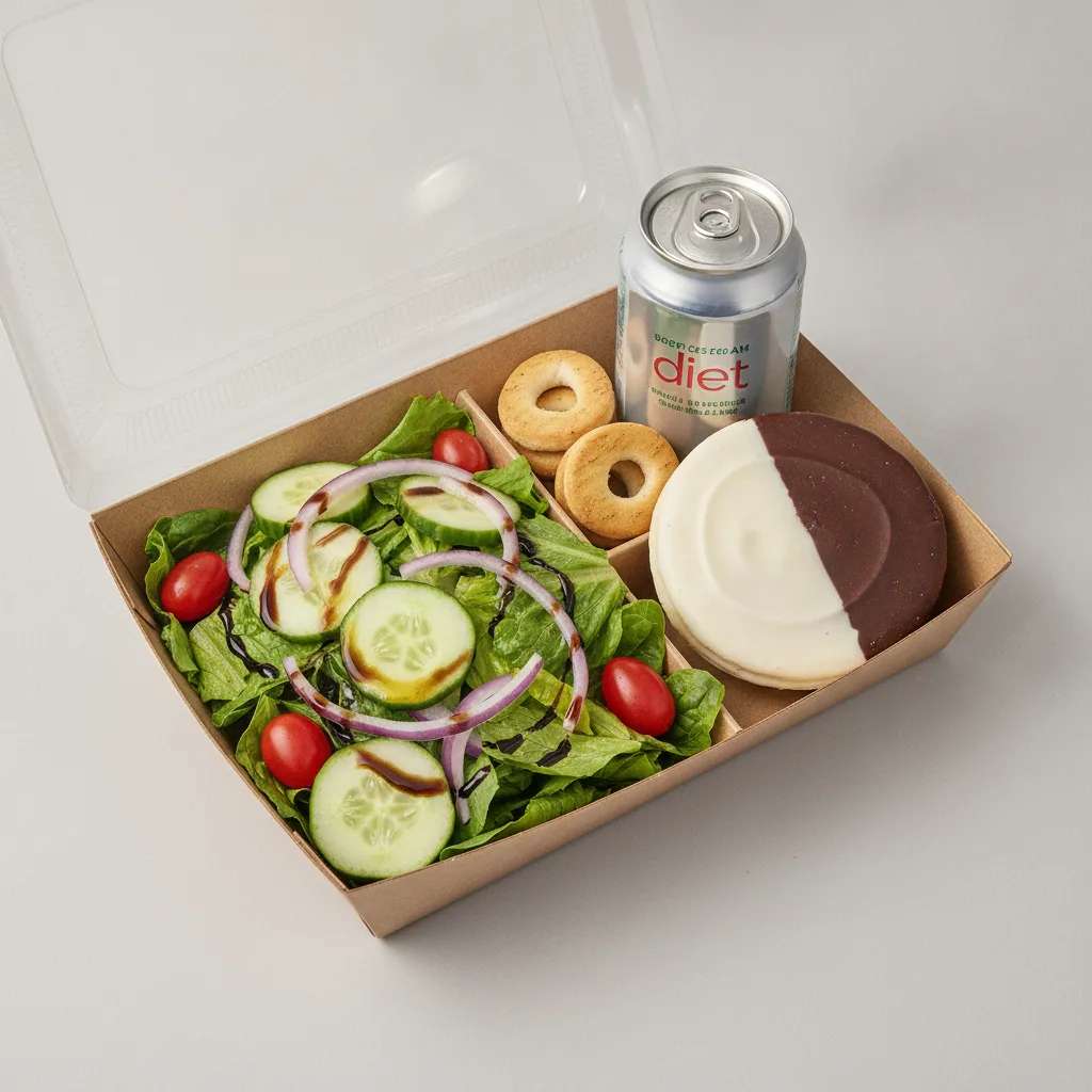 Garden Salad Boxed Lunch — Balsamic Vinegar & Olive Oil / Black & White Cookie / Diet Soda Garden Salad Boxed Lunch — Balsamic Vinegar & Olive Oil / Black & White Cookie / Diet Soda