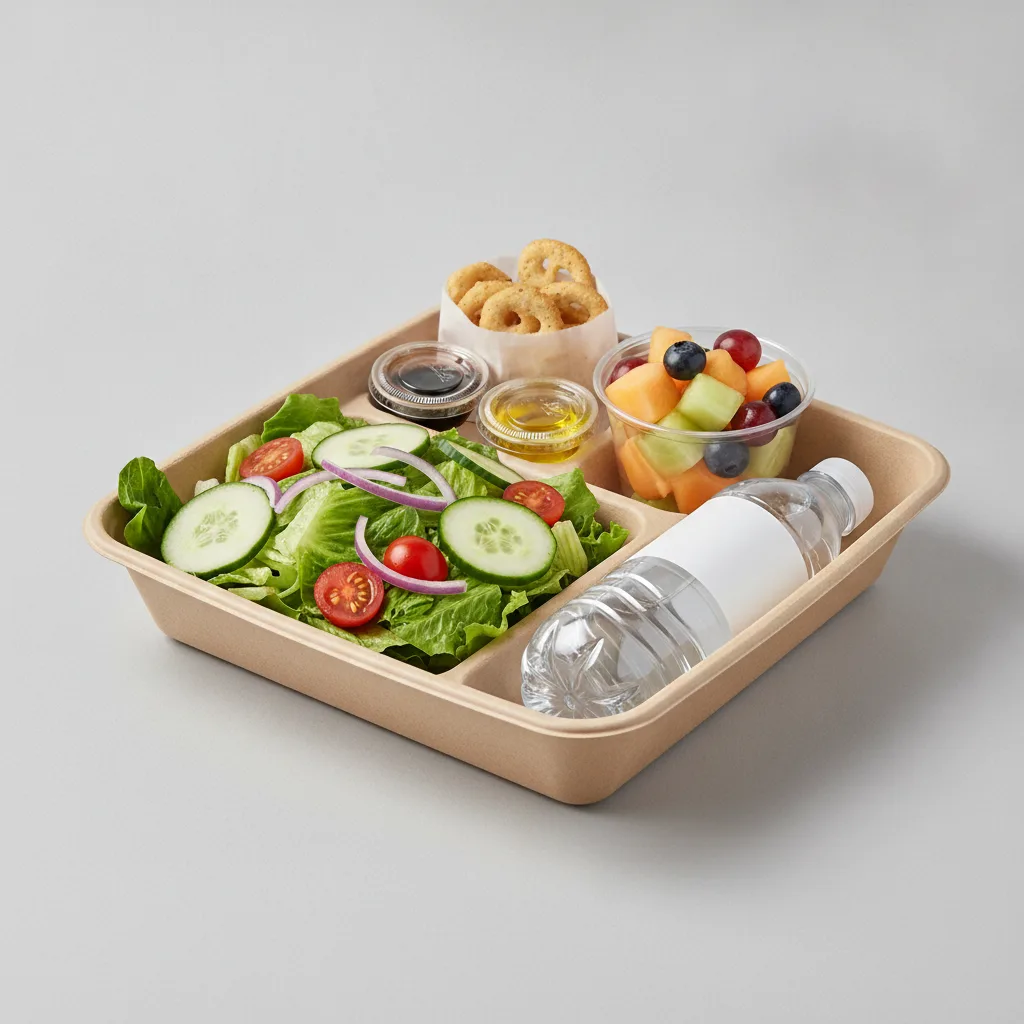 Garden Salad Boxed Lunch — Balsamic Vinegar & Olive Oil / Fruit Cup / Bottled Water Garden Salad Boxed Lunch — Balsamic Vinegar & Olive Oil / Fruit Cup / Bottled Water