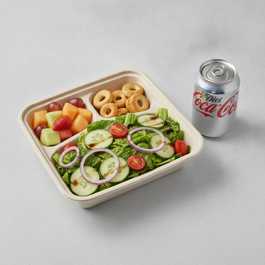 Garden Salad Boxed Lunch — Balsamic Vinegar & Olive Oil / Fruit Cup / Diet Soda Garden Salad Boxed Lunch — Balsamic Vinegar & Olive Oil / Fruit Cup / Diet Soda