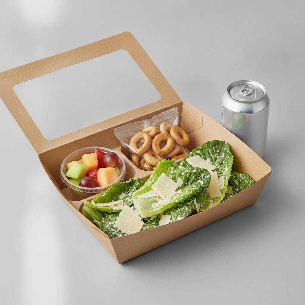Caesar Salad Boxed Lunch — Fruit Cup / Regular Soda Caesar Salad Boxed Lunch — Fruit Cup / Regular Soda