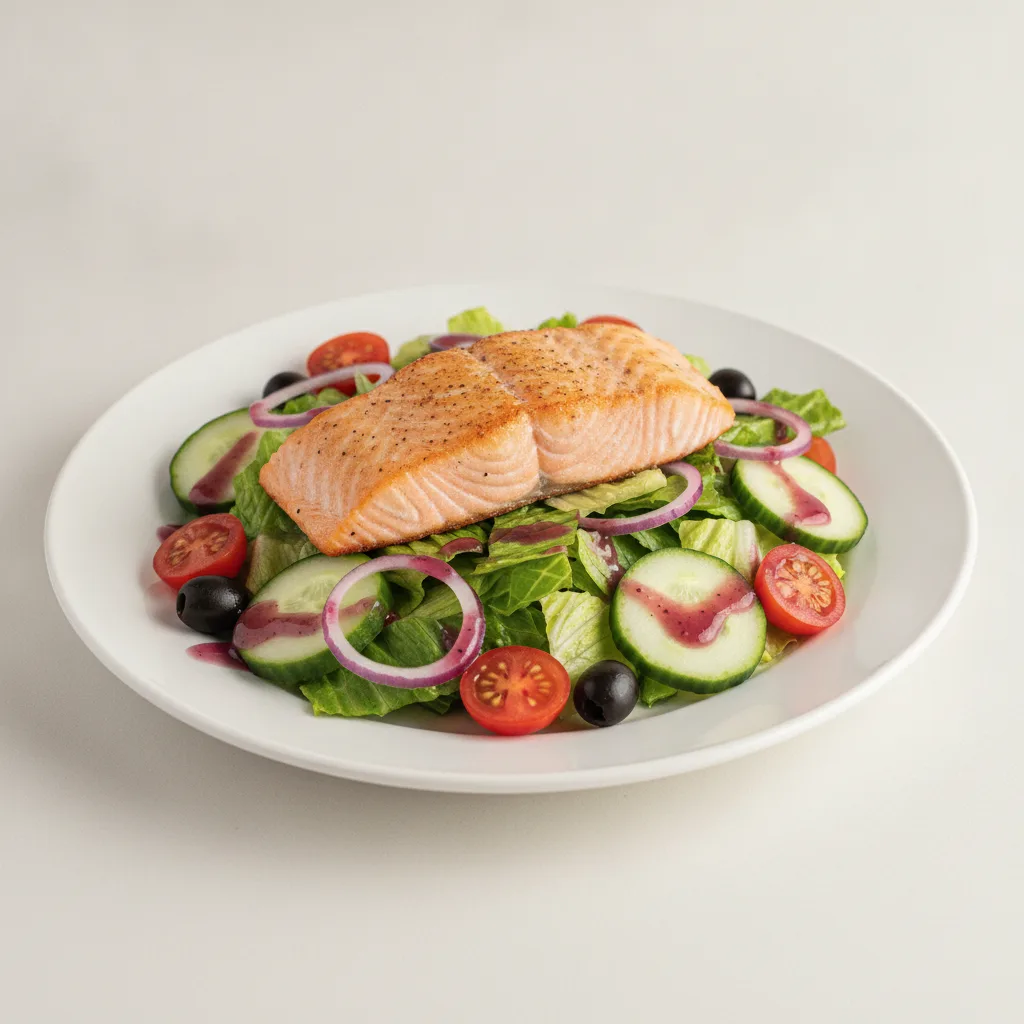 Garden Salad - Red Wine Vinaigrette With Baked Salmon Garden Salad - Red Wine Vinaigrette With Baked Salmon
