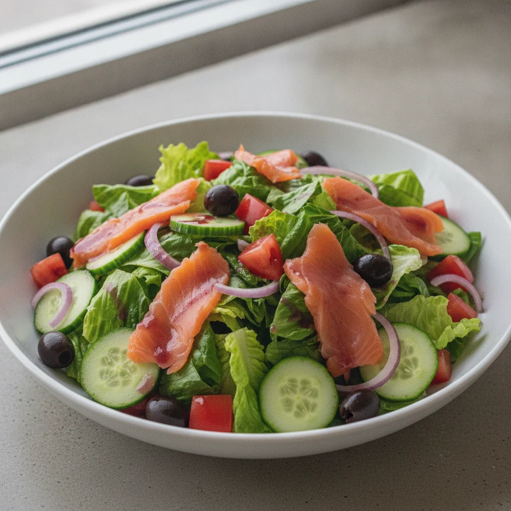 Garden Salad - Red Wine Vinaigrette With Smoked Salmon Garden Salad - Red Wine Vinaigrette With Smoked Salmon