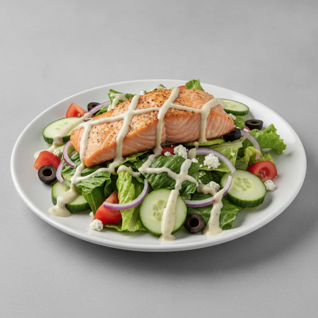 Garden Salad - Blue Cheese With Baked Salmon Garden Salad - Blue Cheese With Baked Salmon