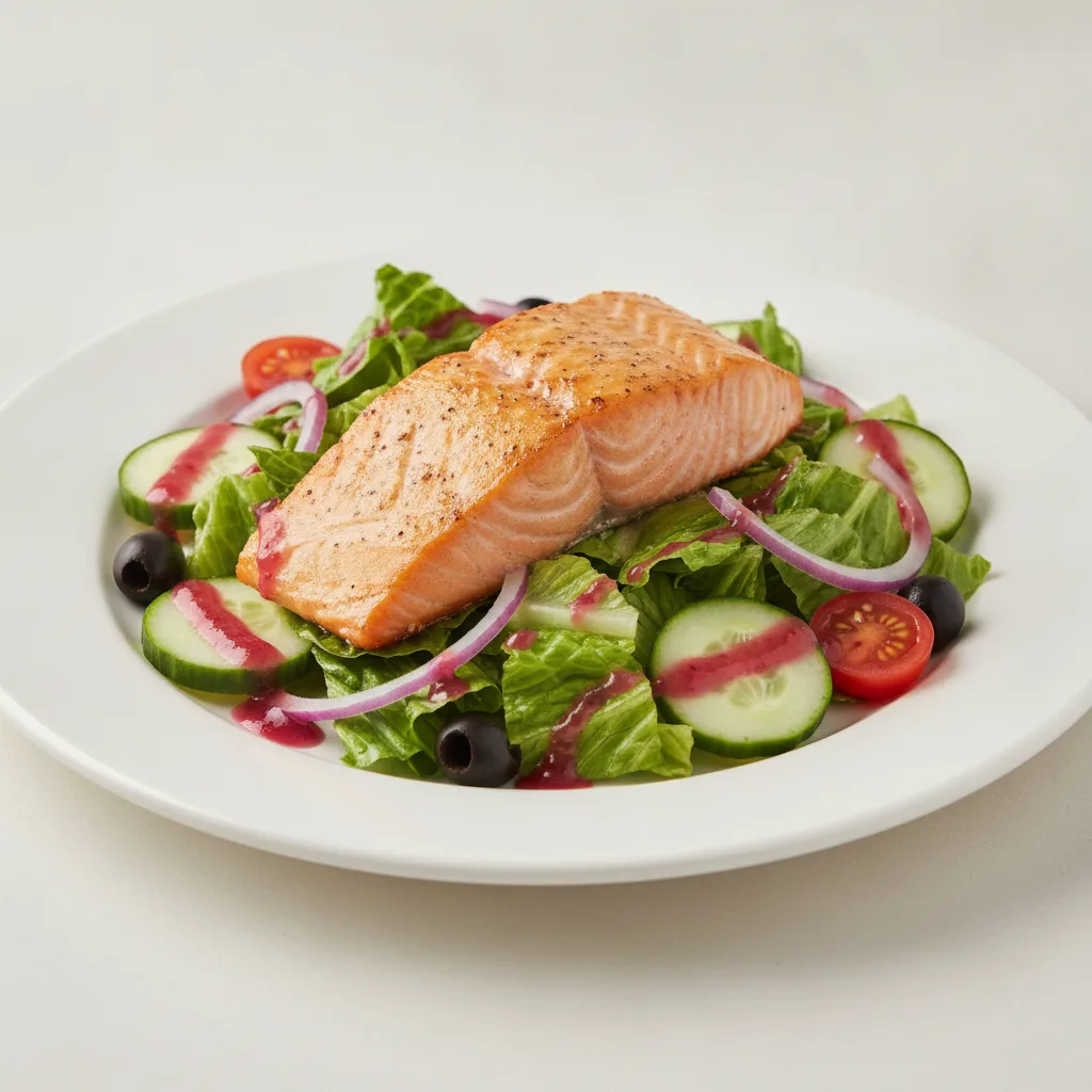 Garden Salad - Raspberry Vinaigrette With Baked Salmon Garden Salad - Raspberry Vinaigrette With Baked Salmon
