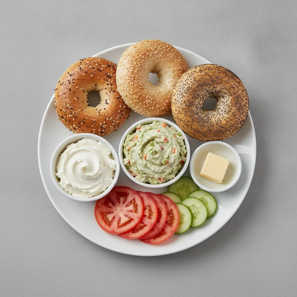 Bagels and Schmears - Bagels with Plain and Vegetable Cream Cheese Bagels and Schmears - Bagels with Plain and Vegetable Cream Cheese