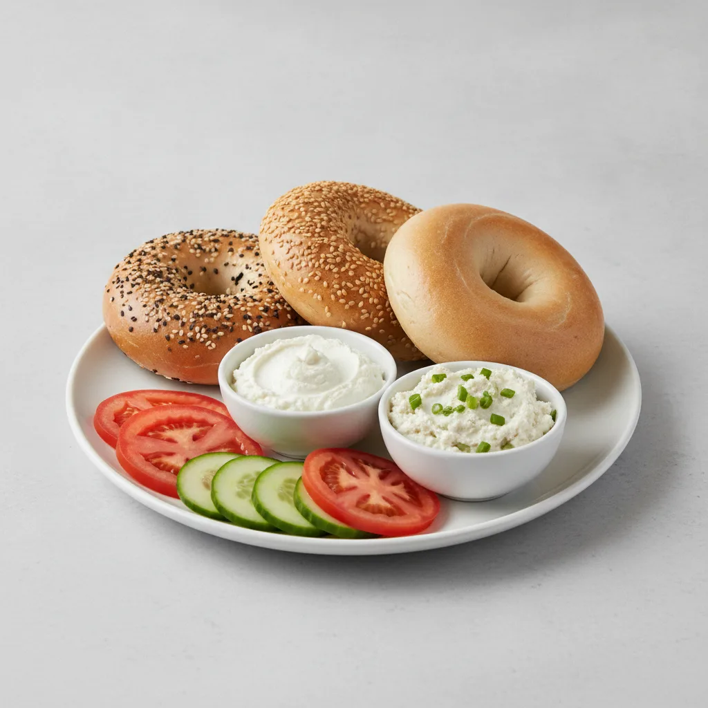 Bagels and Vegan Schmears - Bagels, Plain Tofu and Scallion Tofu Cream Cheese Bagels and Vegan Schmears - Bagels, Plain Tofu and Scallion Tofu Cream Cheese