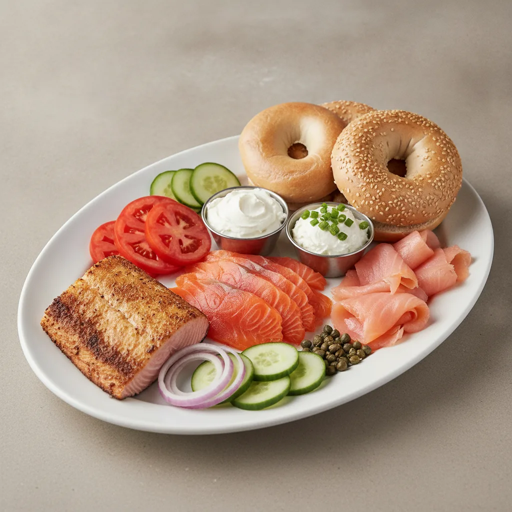 Smoked Salmon Bagel Platter - Kippered Salmon, Wild Sockeye, Nova Scotia Salmon Smoked Salmon Bagel Platter - Kippered Salmon, Wild Sockeye, Nova Scotia Salmon