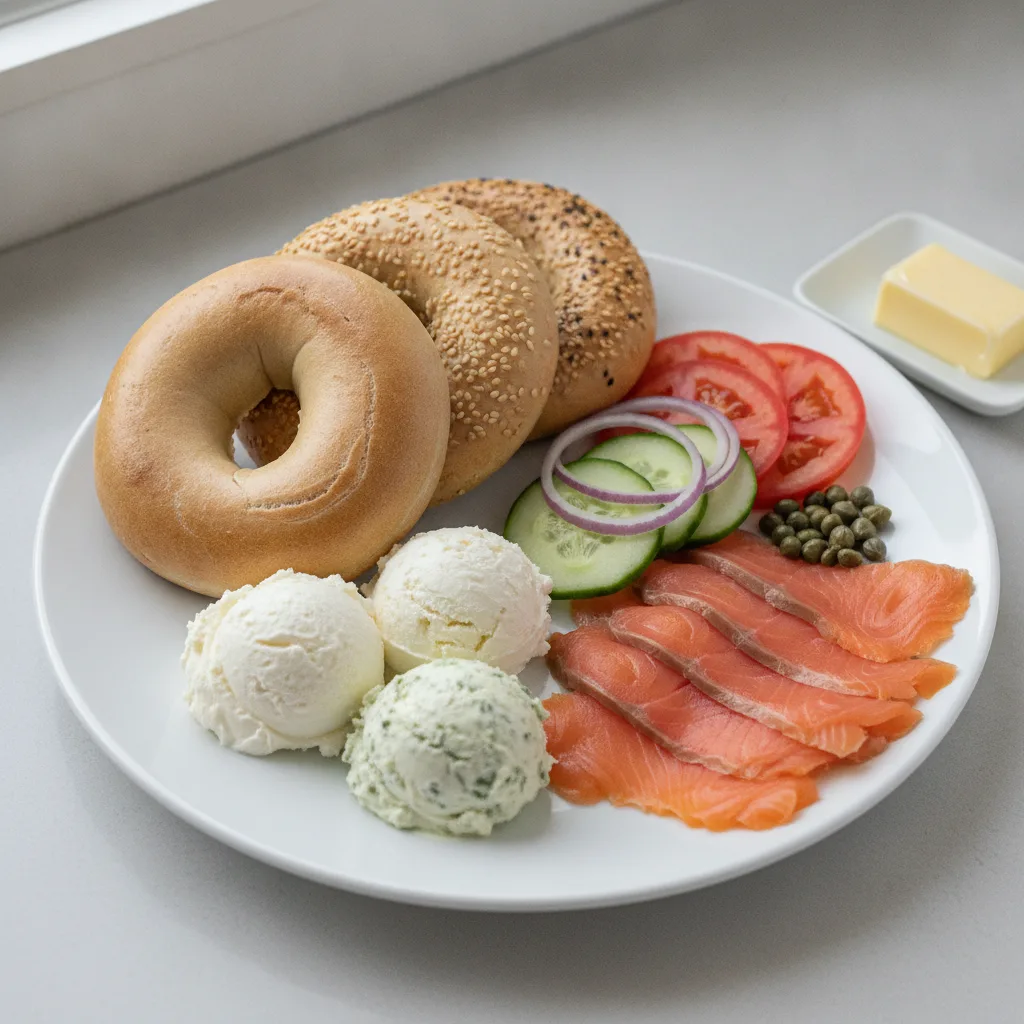 Nova Scotia Salmon Breakfast - Bagels, Plain and Scallion Cream Cheese Nova Scotia Salmon Breakfast - Bagels, Plain and Scallion Cream Cheese