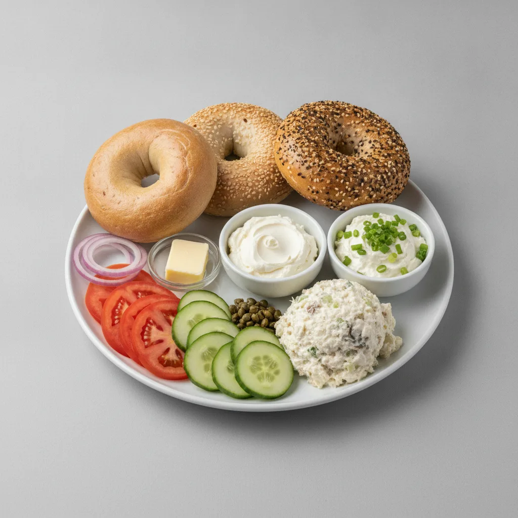 Whitefish Traditional Breakfast - Bagels, Plain and Scallion Cream Cheese Whitefish Traditional Breakfast - Bagels, Plain and Scallion Cream Cheese