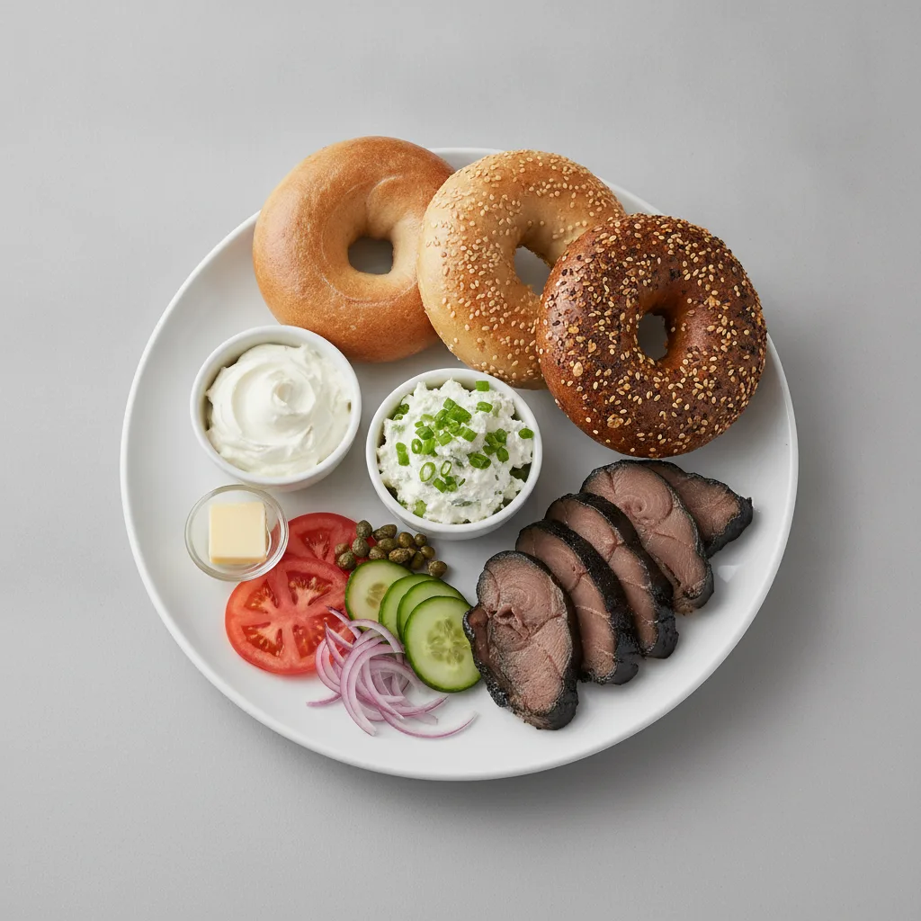 Sable Traditional Breakfast - Bagels, Plain and Scallion Cream Cheese Sable Traditional Breakfast - Bagels, Plain and Scallion Cream Cheese