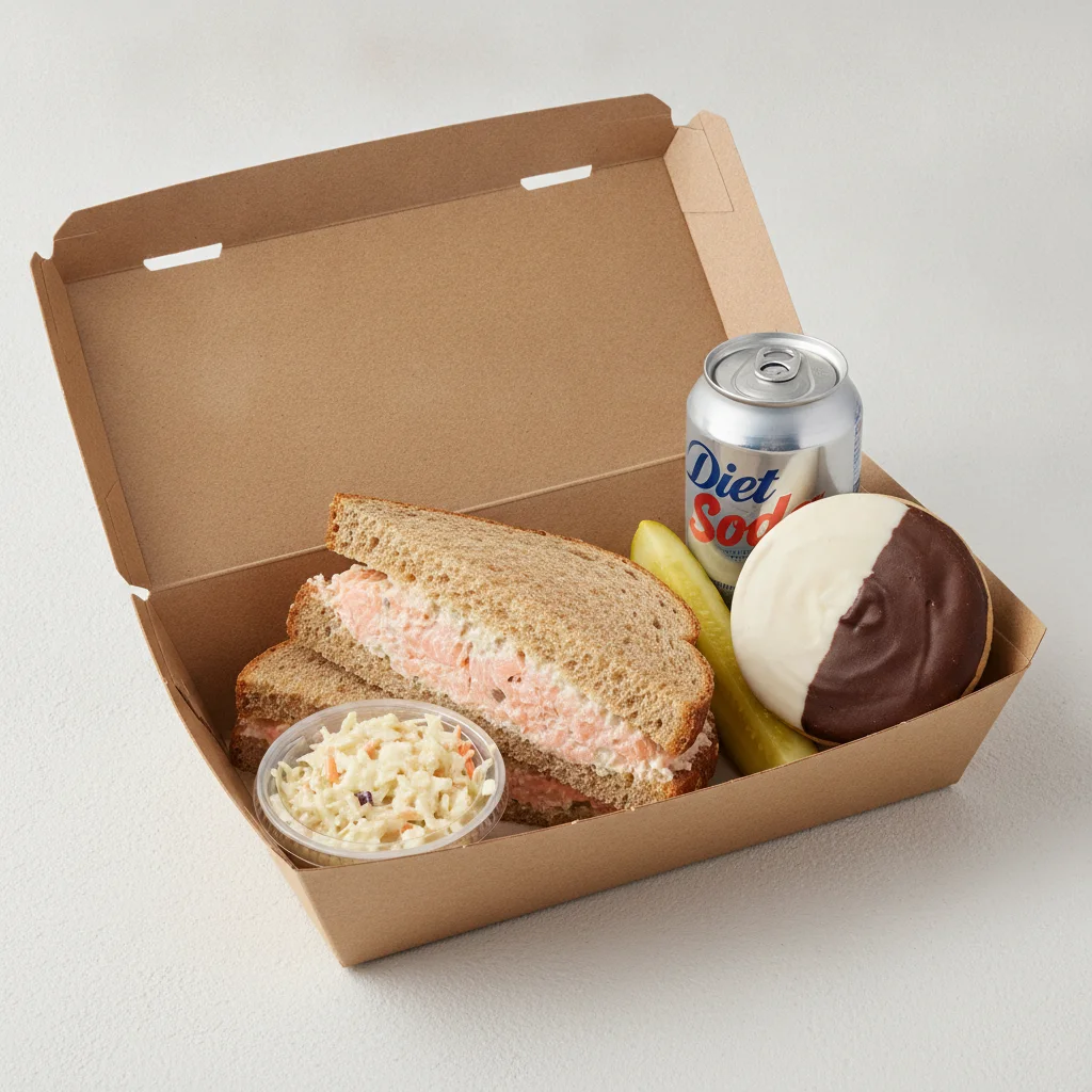 Sandwich Boxed Lunch — Salmon Salad Sandwich / Diet Soda Sandwich Boxed Lunch — Salmon Salad Sandwich / Diet Soda