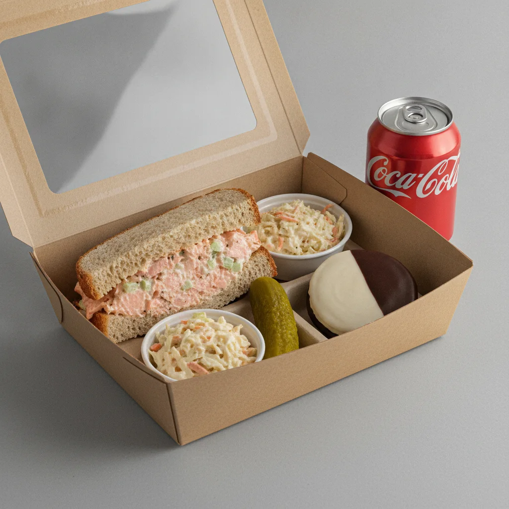 Sandwich Boxed Lunch — Salmon Salad Sandwich / Regular Soda Sandwich Boxed Lunch — Salmon Salad Sandwich / Regular Soda