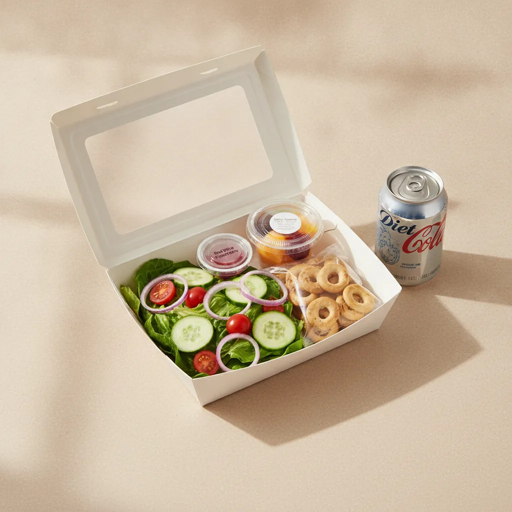 Garden Salad Boxed Lunch — Red Wine Vinaigrette / Fruit Cup / Diet Soda Garden Salad Boxed Lunch — Red Wine Vinaigrette / Fruit Cup / Diet Soda