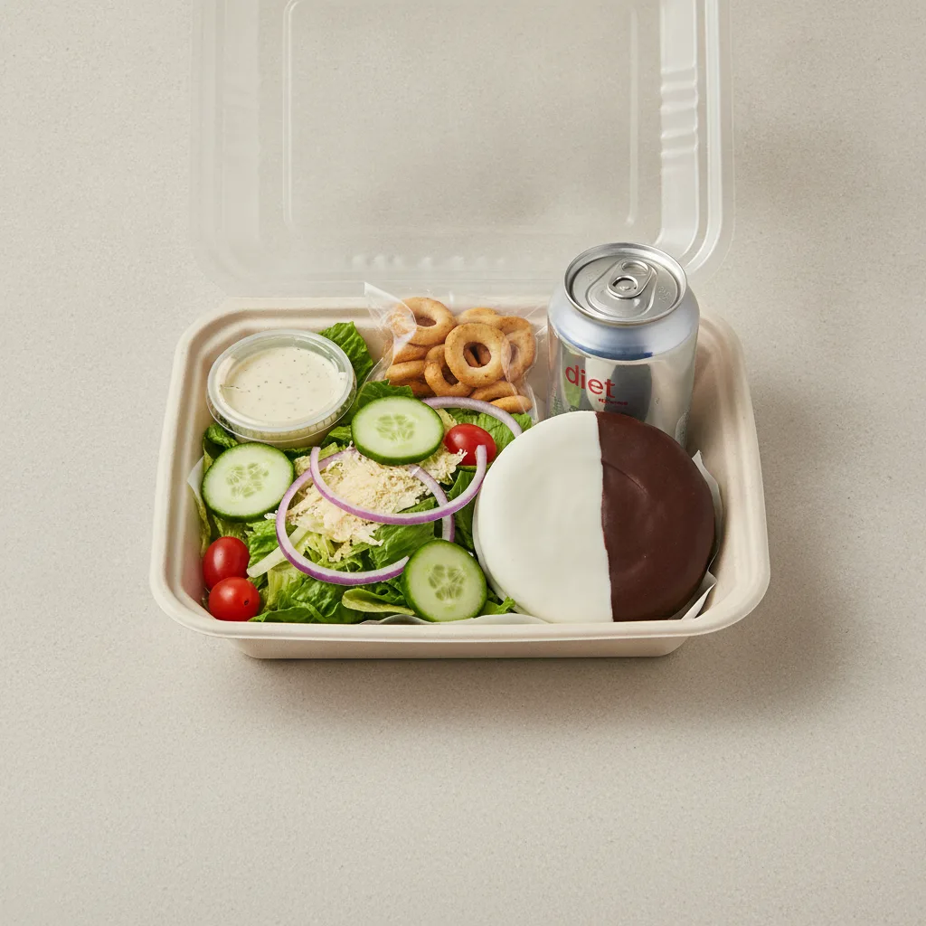 Garden Salad Boxed Lunch — Caesar Dressing / Black & White Cookie / Diet Soda Garden Salad Boxed Lunch — Caesar Dressing / Black & White Cookie / Diet Soda