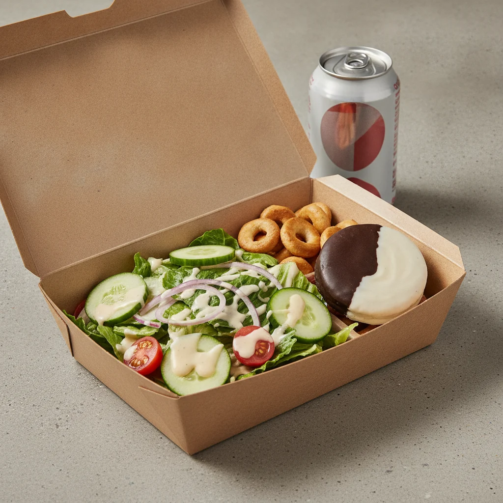 Garden Salad Boxed Lunch — Caesar Dressing / Black & White Cookie / Regular Soda Garden Salad Boxed Lunch — Caesar Dressing / Black & White Cookie / Regular Soda