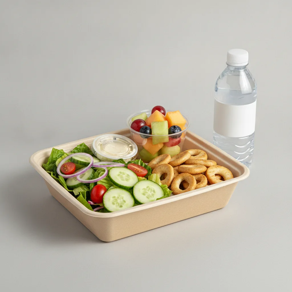 Garden Salad Boxed Lunch — Caesar Dressing / Fruit Cup / Bottled Water Garden Salad Boxed Lunch — Caesar Dressing / Fruit Cup / Bottled Water