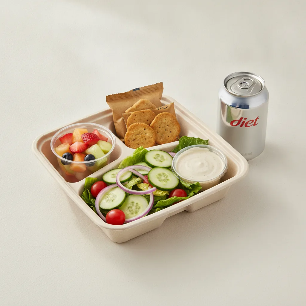 Garden Salad Boxed Lunch — Caesar Dressing / Fruit Cup / Diet Soda Garden Salad Boxed Lunch — Caesar Dressing / Fruit Cup / Diet Soda