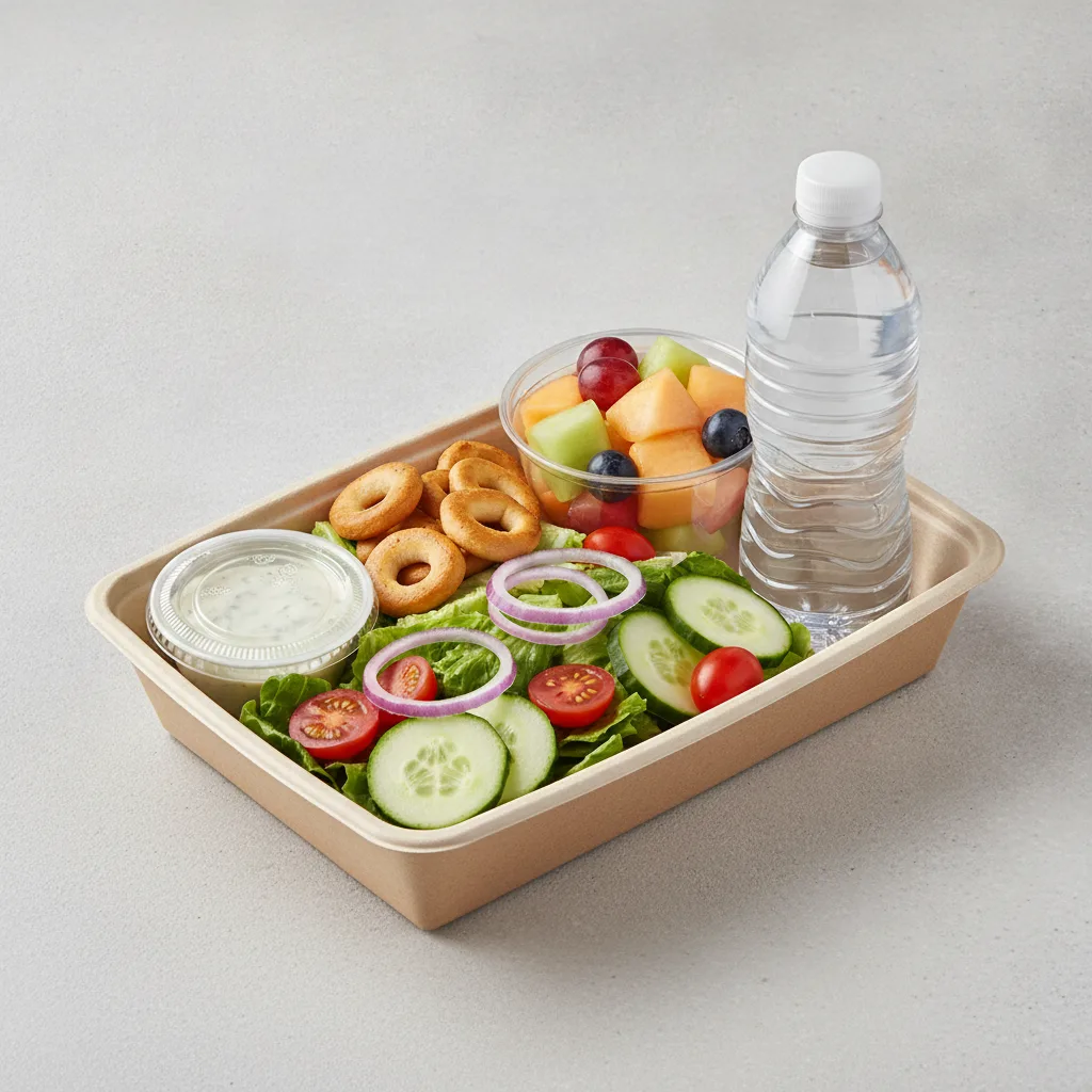 Garden Salad Boxed Lunch — Blue Cheese Dressing / Fruit Cup / Bottled Water Garden Salad Boxed Lunch — Blue Cheese Dressing / Fruit Cup / Bottled Water