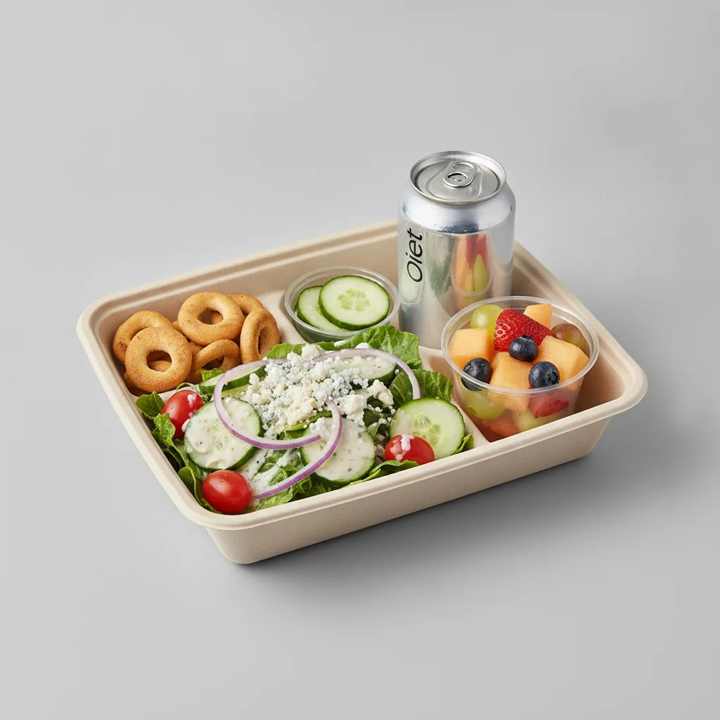 Garden Salad Boxed Lunch — Blue Cheese Dressing / Fruit Cup / Diet Soda Garden Salad Boxed Lunch — Blue Cheese Dressing / Fruit Cup / Diet Soda