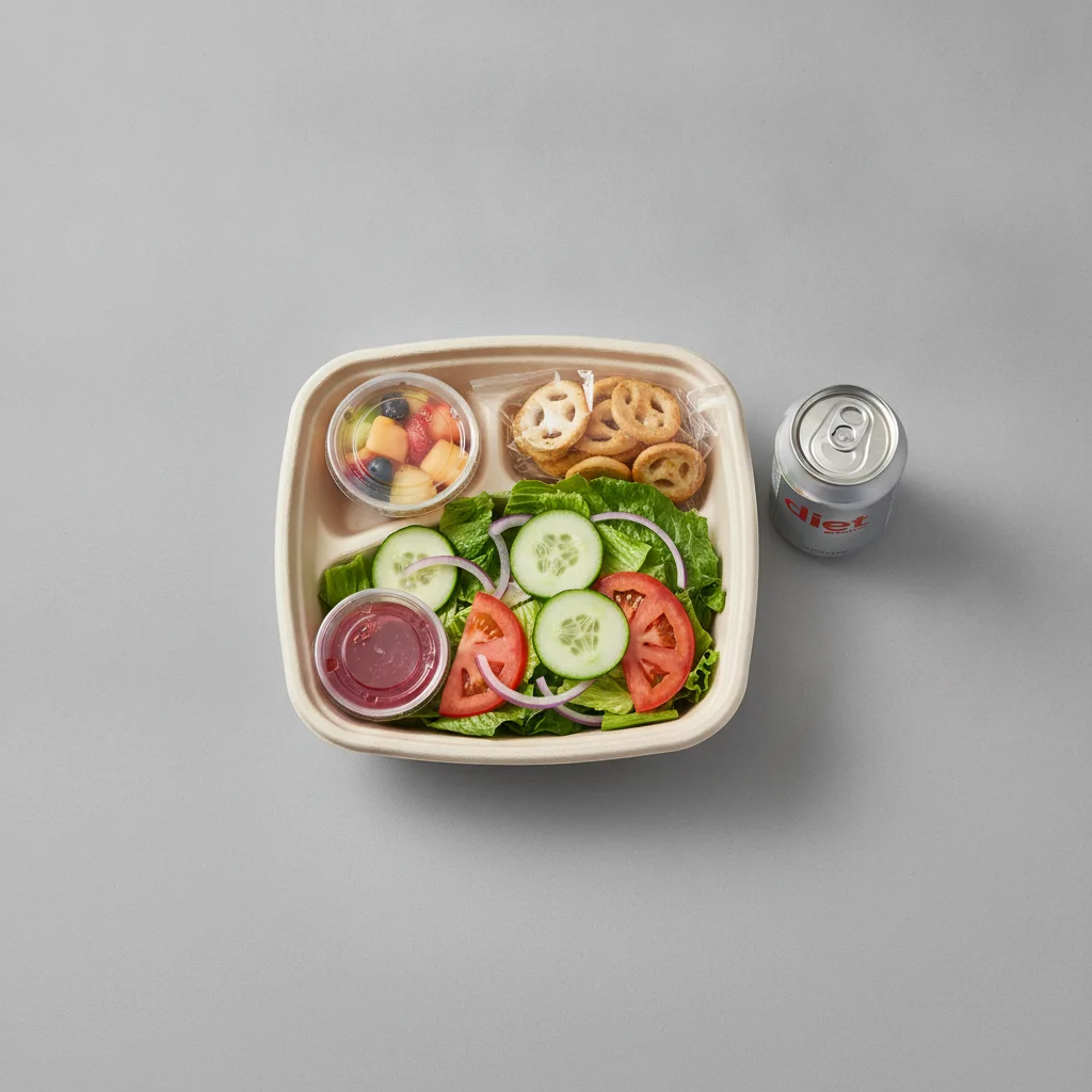 Garden Salad Boxed Lunch — Raspberry Vinaigrette / Fruit Cup / Diet Soda Garden Salad Boxed Lunch — Raspberry Vinaigrette / Fruit Cup / Diet Soda