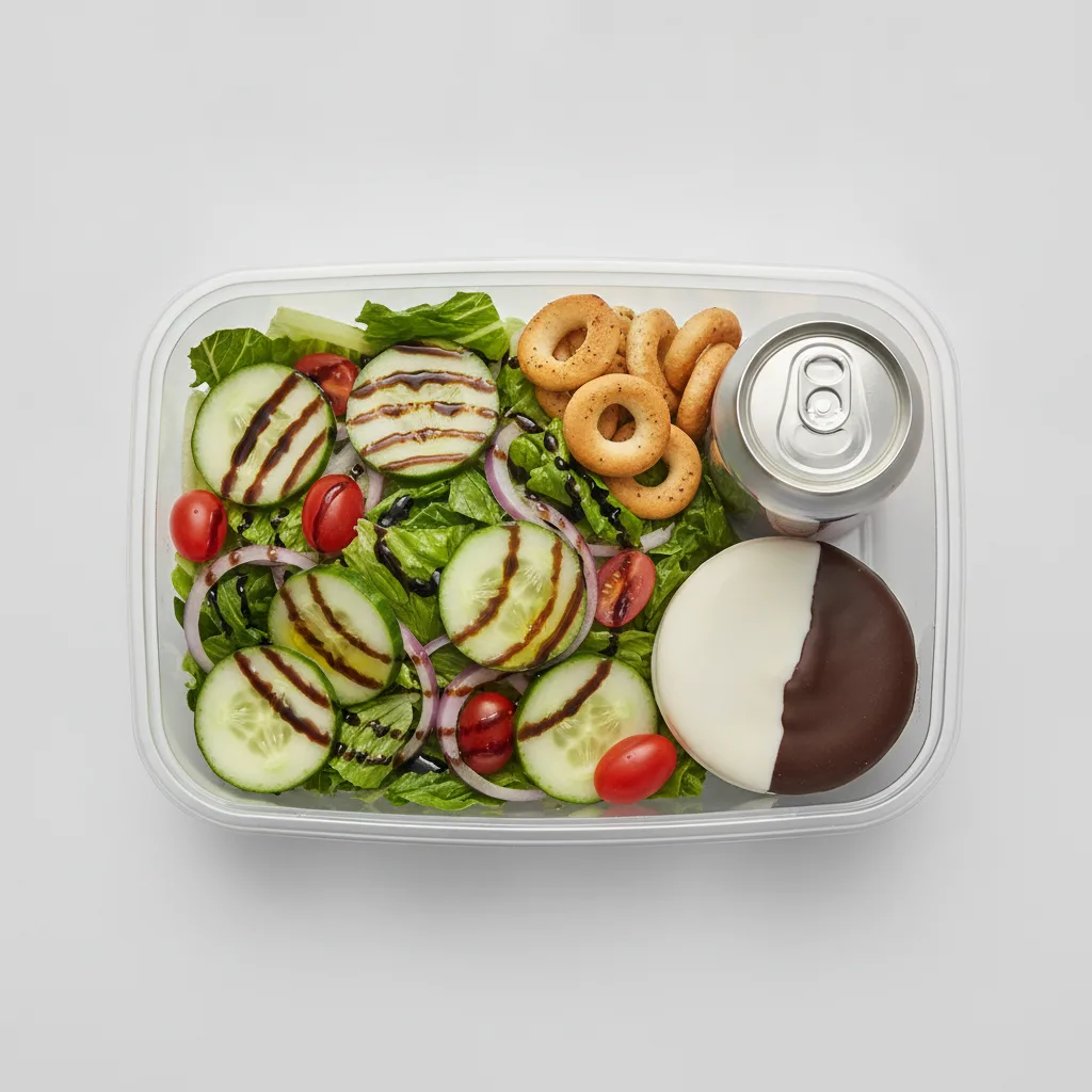 Garden Salad Boxed Lunch — Balsamic Vinegar & Olive Oil / Black & White Cookie / Regular Soda Garden Salad Boxed Lunch — Balsamic Vinegar & Olive Oil / Black & White Cookie / Regular Soda
