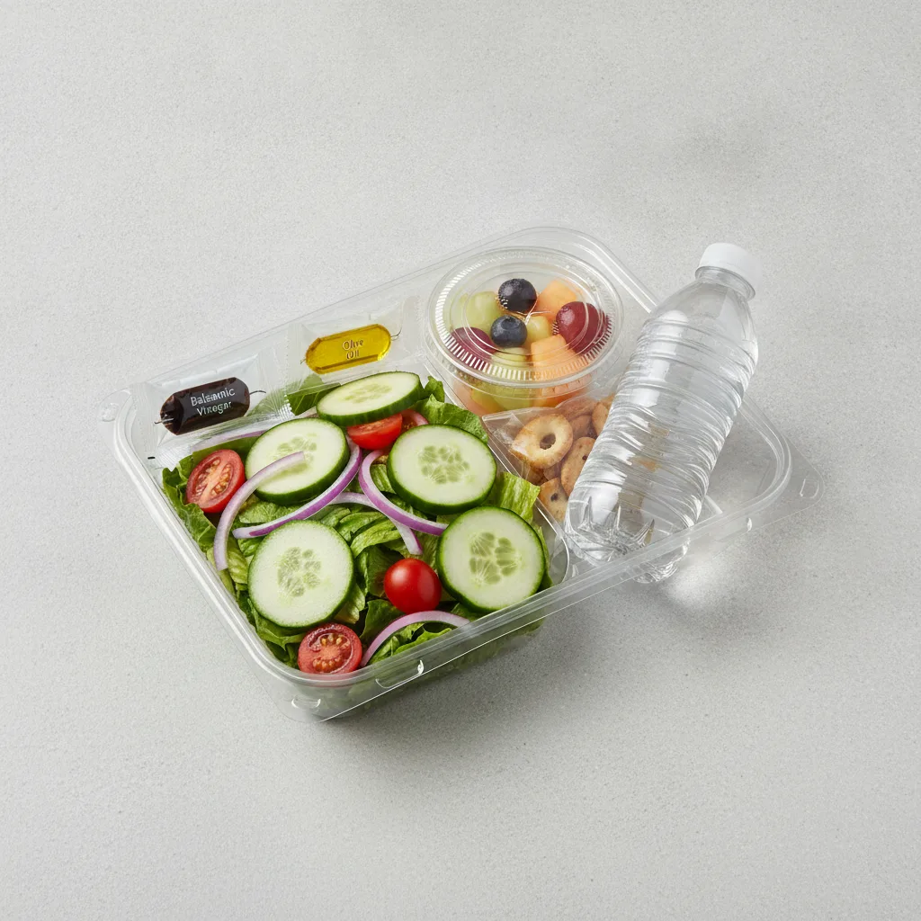 Garden Salad Boxed Lunch — Balsamic Vinegar & Olive Oil / Fruit Cup / Bottled Water Garden Salad Boxed Lunch — Balsamic Vinegar & Olive Oil / Fruit Cup / Bottled Water