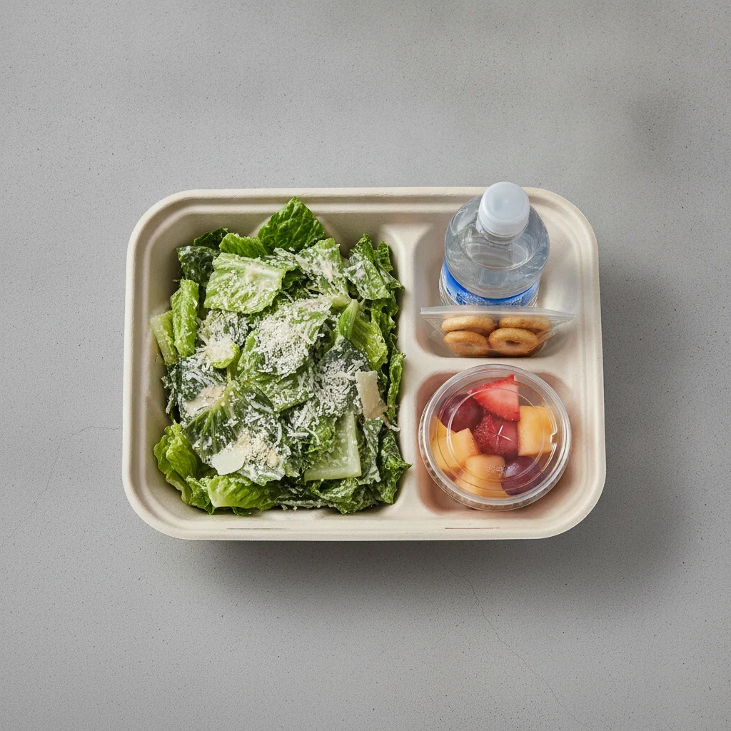 Caesar Salad Boxed Lunch — Fruit Cup / Bottled Water Caesar Salad Boxed Lunch — Fruit Cup / Bottled Water