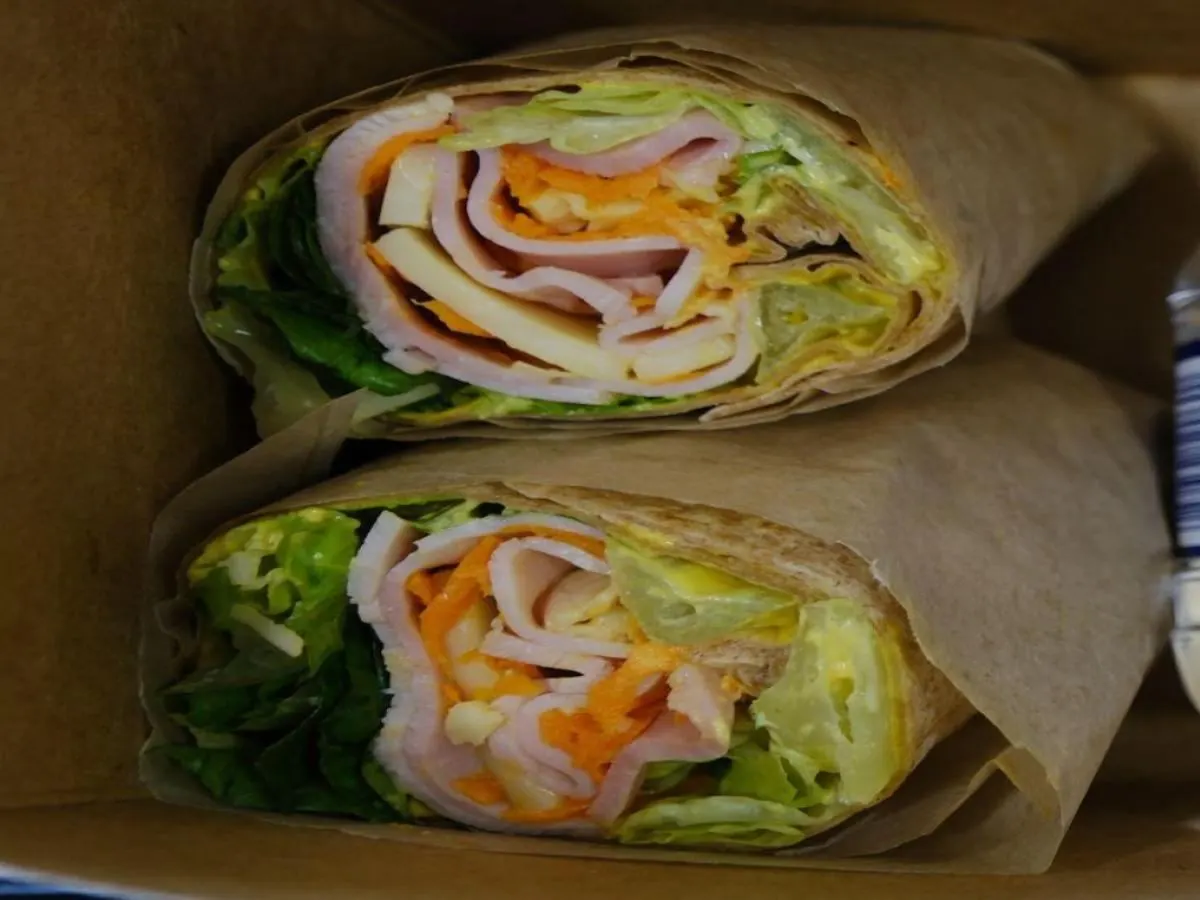 Sandwich Boxed Lunch with Ham and Swiss Wrap, Fruit Cup